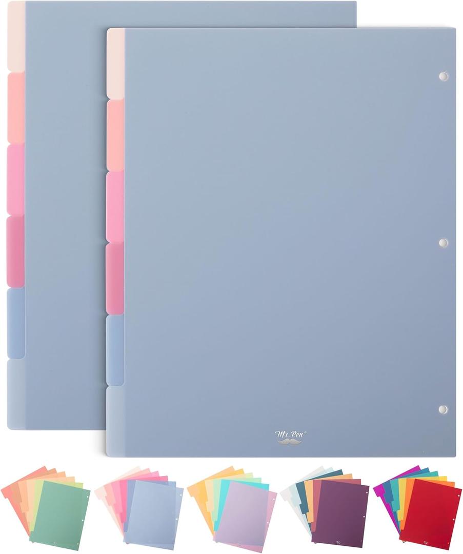 Mr. Pen- Binder Dividers, 6 Tab Dividers, Pack of 2 Sets (12 Dividers Total), Dividers (Misty)