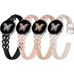 Wepro 20mm Thin Braided Silicone Band: for Samsung Watch Bands Women for Galaxy Watch 7 6 5 4 FE 40mm 44mm 6 4 Classic 43mm 47mm 42mm 46mm 5 Pro 45mm 3 41mm Active 2, Slim Heart Lace Breathable Strap (Black/Pink/Milk Tea/Starlight)