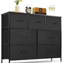 7-Drawer Dresser for Bedroom, Anti-Tip Wide Storage Organizer Fabric Chest of Drawers TV Stand for 45" TV with Wooden Top and Metal Frame for Closet, Living Room, Hallway, Entryway, Black