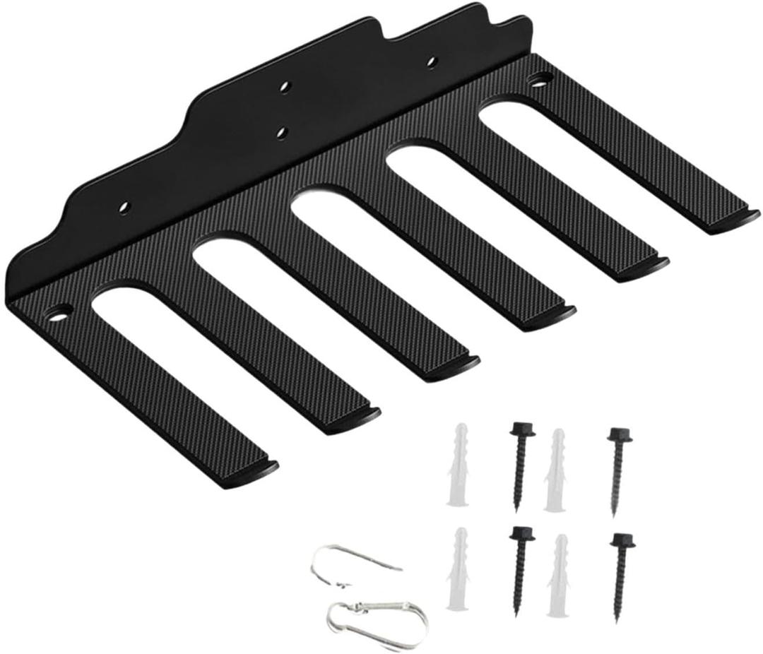 Barbell Rack Weight Bar Holder Wall Mount Space Saving Sturdy Heavy Duty with Screw Barbell Hanger Barbell Stand for Garage (6 Hooks)