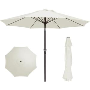 PatioKingdom 9FT Patio Outdoor Umbrella-UPF 50+ Sun Shade with Wind Vent, Push-Button Tilt & Smooth Crank Lift, Rust-Resistant Fiberglass Frame for Garden, Backyard,Yard (Creamy-white, 9FT)