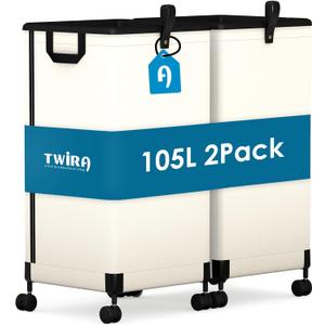 Twira Laundry Basket with Wheels 105L White x2