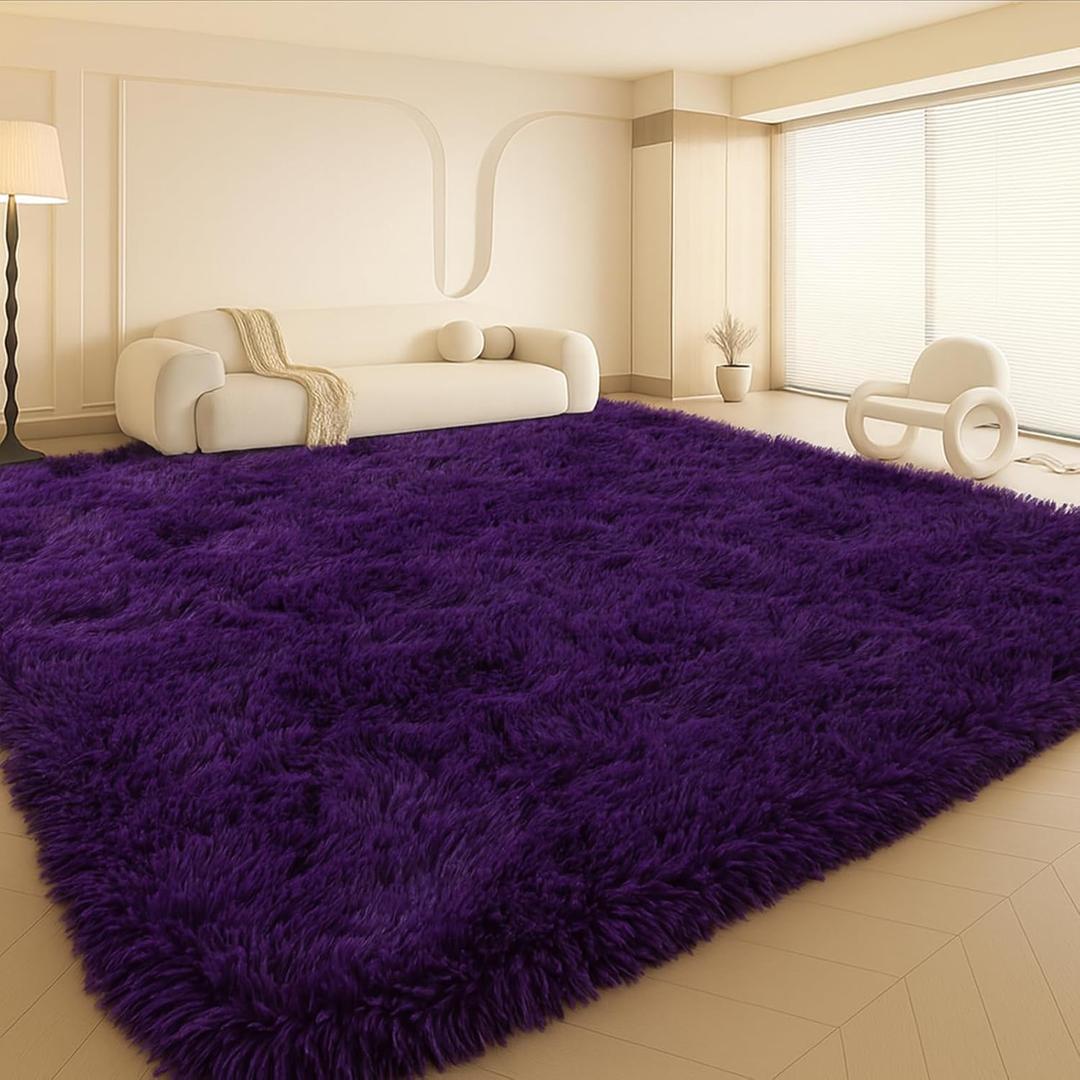 Large 9x12 Area Rug for Living Room, Soft Shag Rugs for Bedroom, Non-Slip Ultra Fluffy Rug,Modern Plush Carpet for Girls Boys Kids Room Dorm,Fuzzy Rug for Home Decor Aesthetic,Purple