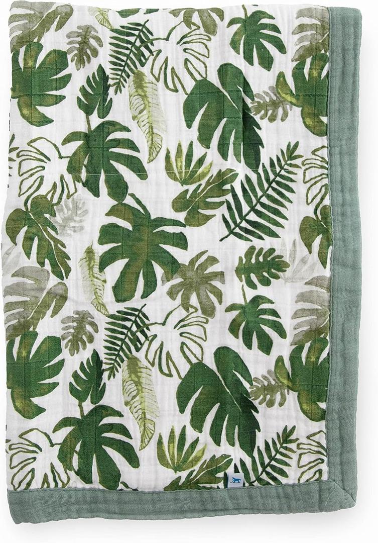 Little Unicorn Newborn Receiving Quilt | Ultra- Soft, Multi-Layered Muslin Fabric | Gift for Newborns & on-The-go (Tropical Leaf) (30"x40")