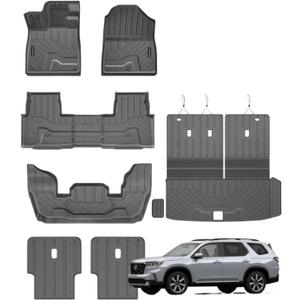 TPE Floor Mats Compatible with Pilot 2023 2024 2025 Trunk Mats Waterproof Non-Slip Carpet Back Seat Protector Boot Liner Tray(8PCS LHD)