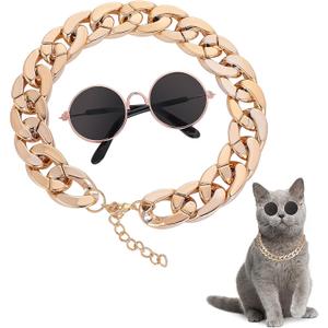 Molain Cat Sunglasses Gold Chain Costume Decorations UV Protection Classic Retro Puppy Retro Sunglasses Faux Photo Props