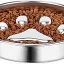 Slow Feeder Dog Bowls 304 Stainless Steel, 2 Cups Metal Food Bowls, Water Bowl for Small & Medium Sized Dogs, Fun Bloat Stop Pet Fast Eaters (2 Cups/ 1.6" Deep (Max 4Cups))