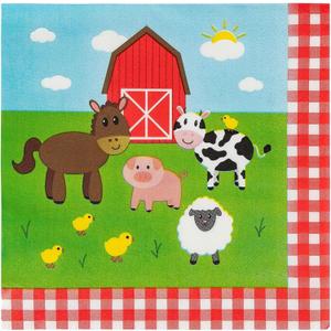 BLUE PANDA Farm Animal Design Disposable Paper Napkins for Cocktail, Luncheon & Kids' Birthday Parties - 2-Ply, Unfolded 13 x 13 in, Folded 6.5 x 6.5 in Pack of 150 Farm Animal Birthday Napkins
