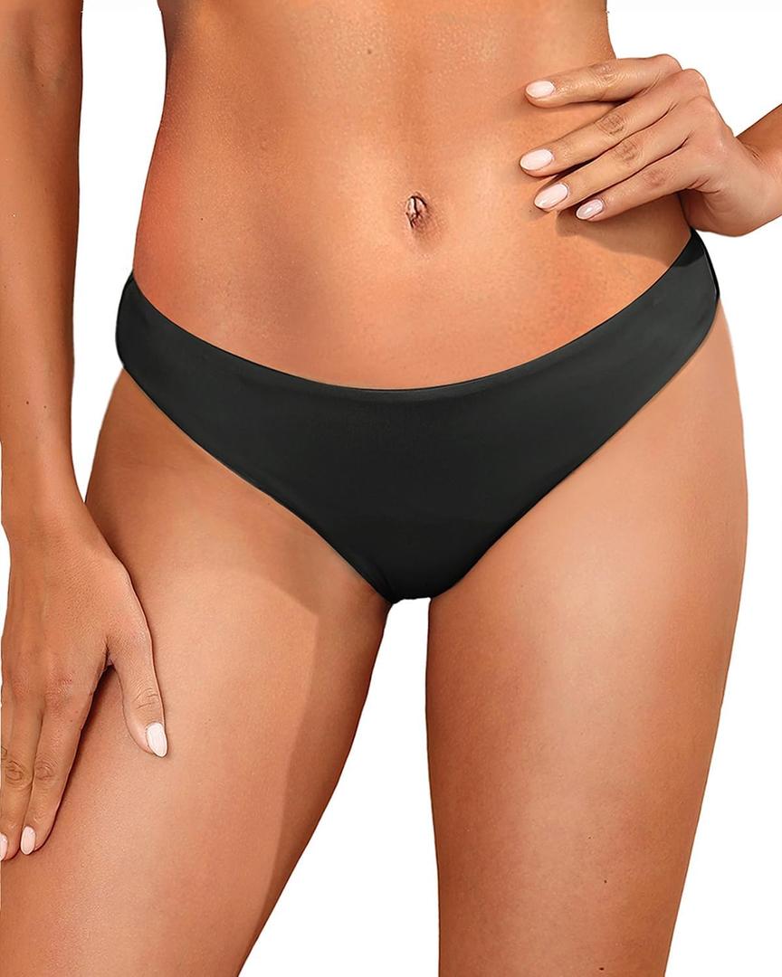Tempt Me Women Low Rise Bikini Bottoms - Moderate Coverage Bathing Suit Bottoms Low Waisted Swimsuit Bottoms Brief 2025 (Medium, Black)