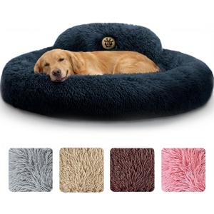PetJett XL Dog Beds for Large Sized Dog - 45'' Extra Large Dog Bed, Washable Dog Bed - Anti-Slip Super Soft Round Donut Bed, Fluffy Faux Fur Anti-Anxiety Premium Comfort Pet Bed, Fits Dogs upto 120lbs