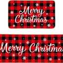 Christmas Kitchen Rugs Set of 2 Xmas Kitchen Mats Merry Christmas Mats Red Black Buffalo Plaid Doormat Christmas Non Slip Backing Floor Mat Xmas Door Mat for Home Kitchen Door Bathroom (Snowflakes)