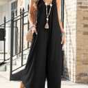 Happy Sailed Women's Jumpsuits Loose Overalls Summer Sleeveless Ruched V Neck Flared Wide Leg Pants Rompers with Pockets (Black, L)