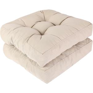 RACE LEAF 17" x 17" Patio Chair Cushions Khaki - Outdoor/Indoor Tufted Memory Foam Chair Pads Set of 2, Water-Resistant Olefin Chair Seat Cushion Non-Slip Backing