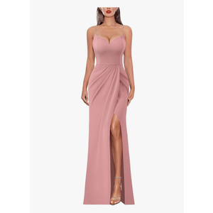 VFSHOW Womens Sexy Formal Ruched Fitted High Slit Bodycon Maxi Dress Spaghetti Strap Sweetheart Cocktail Prom Evening Gown, Large