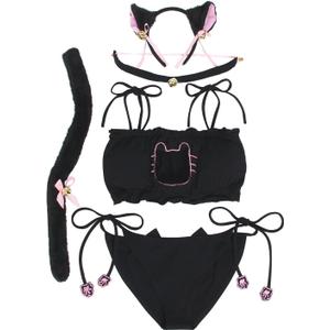 JustinCostume Women's Cosplay Lingerie Set Kitty Keyhole Cute Hot Outfit S Black