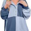 SHEWIN Womens Oversized Color Block Sweatshirts Casual Loose Button Henley Pullover Tops, Small