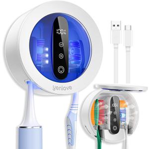Upgraded UV Toothbrush Cleaner Holder, Toothbrush Holders Wall Mounted, Electric Toothbrush Holder for Bathroom, LED Smart Screen, Cleaning and Drying Fits All Toothbrushes for Home & Travel (White)