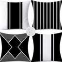 Outdoor Waterproof Throw Pillow Covers 18x18 Set of 4 Black Modern Geometry Decorative Cushion Cases for Patio Furniture Garden Porch Bench Couch Sunbrella