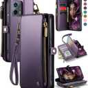 Defencase Compatible with Moto G 5G 2024 Case, RFID Blocking Wallet Case for Motorola Moto G 5G 2024 Fashion PU Leather Flip Strap Zipper Card Holder Phone Case for Women, Purple