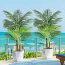 Keeplush Triple Golden Cane Palm Artificial Tree 4ft Tall Large Faux Tropical Palm Tree UV Resistant Fake Plant in Pot for Indoor Outdoor Big House Living Room Patio Office Home Outside Decor 2Pack