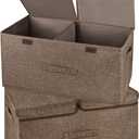 2 Pack Large Storage Boxes with Lids and Handles, Collapsible Linen Storage Bins Organizer Containers Baskets Cube with Removable Divider for Home Bedroom Closet Office (Coffee, Large)