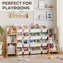 Toy Storage Organizer with Bookshelf and Stuffed Animal Storage - Playroom Organization with Shelves and 12 Bins - Living Room Box for Lego - Bedroom Decor Essentials, White, 67"W,3 Shelves,16 Bins