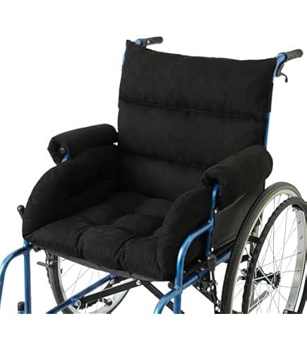 Wheelchair CushionsPressure Pain Relief Accessories with Armrest Covers. Supports Coccyx & Back, Non-Slip. Fits 18" Wheelchair with Full Arms, Black