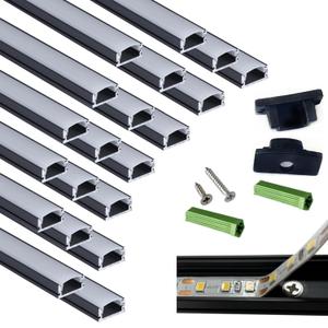 20-Pack 3.28FT Pre-Drilled Countersunk Hole LED Strip U Channel Diffuser, Matte Black Flush Mounted Under Cabinet Tape Light Aluminum Low Profile with Milky Cover (20, 3.28FT) 