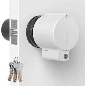 AST Door Knob Lockout Device with 3 Keys, Childproof Door Knob Covers, Lock Out to Smart Doorknob. Safety Cover for Faucet, Valve, Spigot. Prevent Access to Keyhole, Matte White with Brass Keys