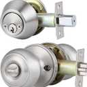 2 Pack Keyed Alike Entry Door Knob and Deadbolt Set, Satin Nickel Double Cylinder Deadbolt Lock Set, Round Style Door Knobs Deadbolt for Exterior/Front Door