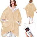 Wearable Heated Blanket - Cozy Gift for Women, Mom, Men| Reversible Flannel & Sherpa Electric Wrap with Pockets & Hood, 6 Heat Levels, 1-4H Timer, ETL Safe, Machine Wash, 50"x70" Beige (Yellow&ivory)