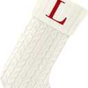 Paulmele 20 Inches Christmas Stockings with Initials,Knit Embroidered Letter White Christmas Stocking,Monogram Christmas Stocking for Famliy Holiday and Xmas Tree Fireplace (LetterL)