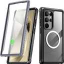AICase for Samsung Galaxy S24 Ultra Case Clear Built-in Screen Protector, [Compatible with MagSafe] [Anti-Yellowing] Shockproof Full Body Rugged Magnetic Protective Phone Cover