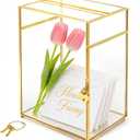 Youeon Glass Card Box with Slot & Lock, Gold Clear Wedding Card Holder, Decorative Gift Card Box for Reception, Birthday, Graduation, Bridal Shower, Party