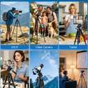 75" Camera Tripod, Aluminum Heavy Duty Camera Stand for ipad Phone, Travel Tripod with/Carry Bag/Phone Tablet Holder, Compatible with Canon Nikon Sony DSLR, Spotting Scopes, Max Load 15 Lb(Black)