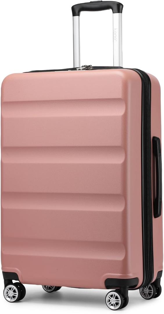Kono 28 Inch Expandable Spinner Luggage with Wheels Hardshell Large Checked Suitcase TSA Lock Nude/Rose Gold