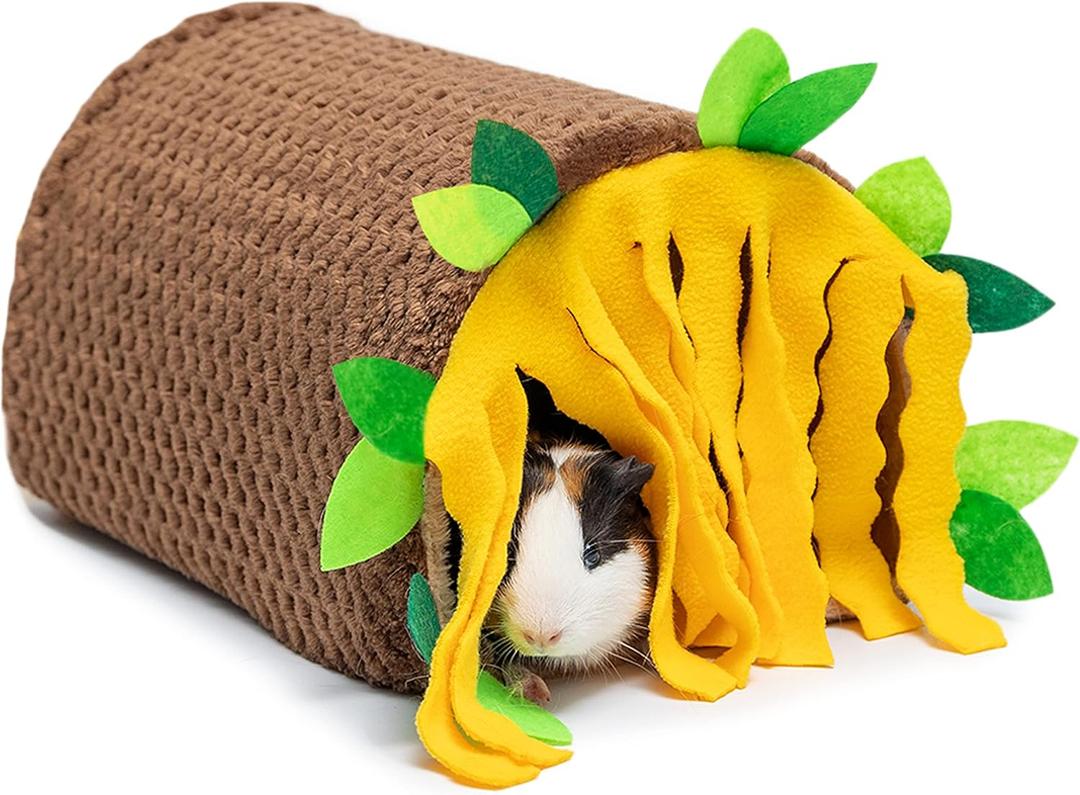Guinea Pig Tunnel House - Small Animal Hideout Tube Cage House for Hamster Rat Mice Parrot Chinchilla Hedgehog Flying Squirrel - Playing Sleeping Resting Fleece Warm Bed Plush Nest Habitats (Brown)