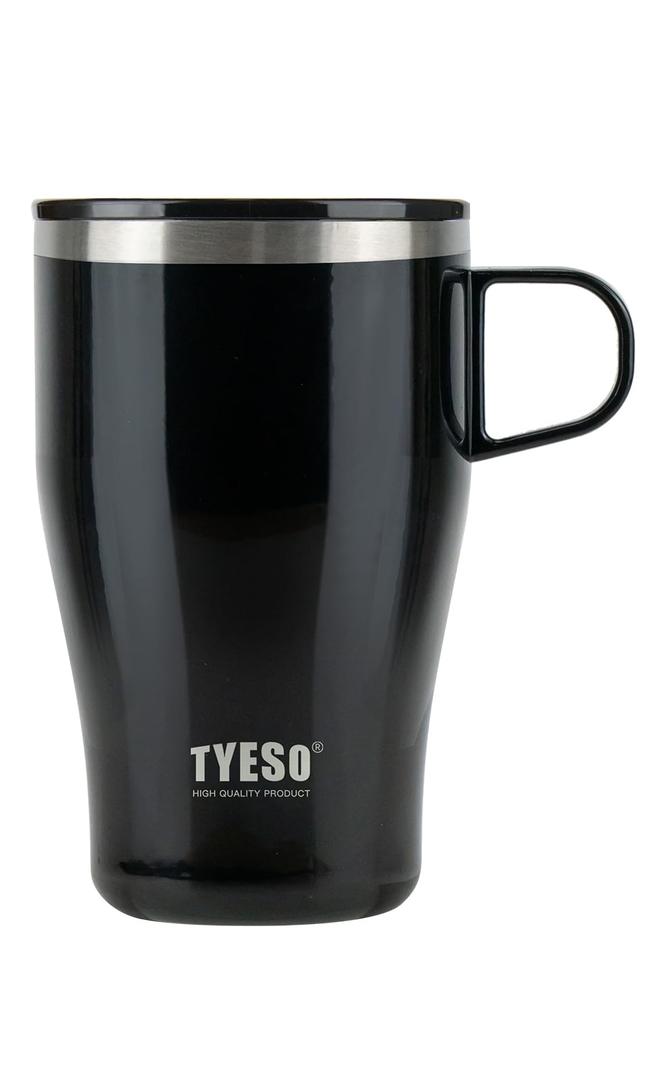 TYESO Coffee Mug,Insulated Tumbler with Lid,Vacuum Insulated Mug Double Wall Stainless Steel Office Tumbler Cup (Black, 13 oz)