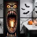 2 x Halloween Door Cover, Scary Front Door Banner Covering Decorations, Fabric Door Hanging Banner Decor Indoor Outdoor Halloween Party Supplies 72.8x35.4 Inch (Brownn)