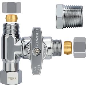 YUHX Brass Angle Stop Add-A-Tee Valve for TOTO Washlet Bidet and Handheld Sprayer, 3/8 Inch Compression Shut Off 3 Way Diverter Connector, 3/8 x3/8"x3/8" or 1/2" Toilet T Adapter
