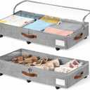 6 Inches Under Bed Storage with Wheels Pack of 2, Underbed Shoe Storage Container Bin with Clear Lid Cover, Rolling Under Bed Drawer Bag Basket for Shoe Organizer Sheet Sweater - Grey