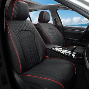 Faux Leather Car Seat Covers, Universal Full Coverage Front Seat Covers for Cars, Waterproof and Breathable Automotive Seat Covers for Most Sedans, Pickup Trucks, SUV, Black (Front Pair, Black)