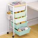 Rolling Cart with Drawers, Rolling Storage Cart with Large Plastic Drawers & Wooden Tabletop, Utility Cart with Pegboards & Basket, Storage Drawers Cart for Living Room, Classroom, Bedroom, Office (5 Drawers)