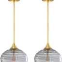 RAINLIGHTING 2 Pack 1 Light 8" Kitchen Island Hanging Pendant Light Farmhouse Dining Grey Glass Shade Light Fixture,Brushed Bronze Finish for Bathroom,Over Sink