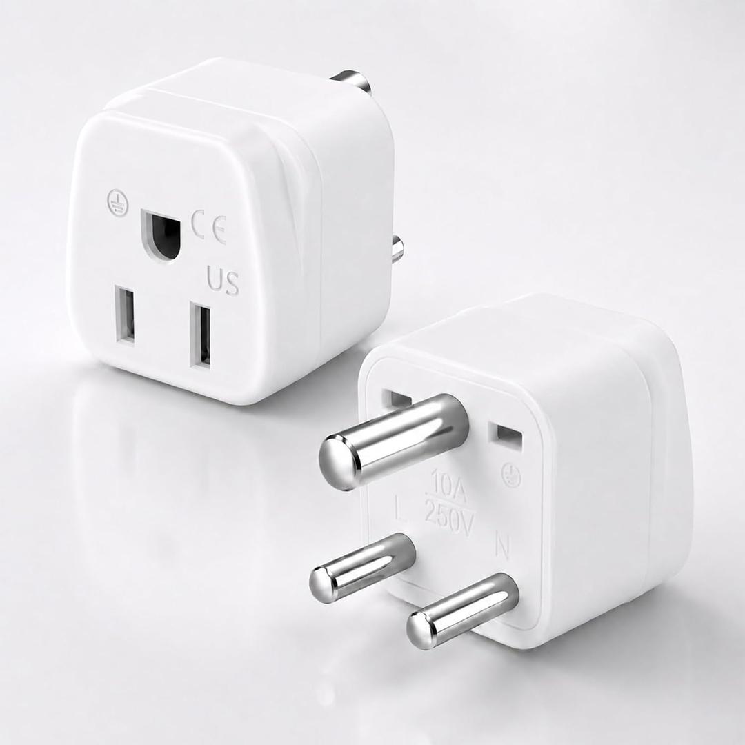 US to India Plug Adapter 2 Pack, Type D Travel Adapter for India & Nepal