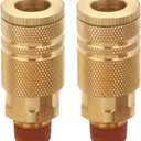 1/4 Inch Brass Male Industrial Coupler, 2 Pack Air Hose Fittings NPT Male Quick Connector Air Coupler with sealant for Professional Jobsites and Automotive Shops