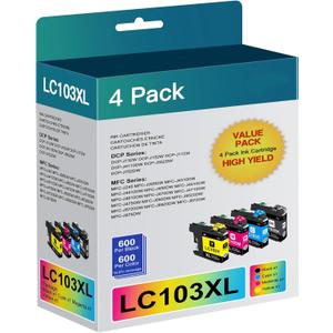 LC103XL Ink cartridges Compatible for Brother LC103 LC101 LC101XL Ink cartridges Work with Brother MFC-J870DW MFC-J6920DW MFC-J6520DW MFC-J450DW MFC-J470DW (1 Black, 1 Cyan, 1 Magenta, 1 Yellow)