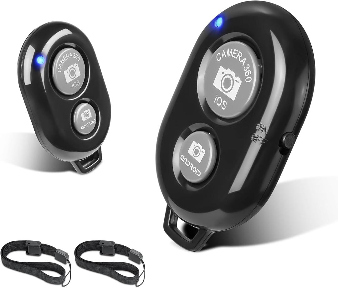 2 Pack Wireless Camera Remote Control - Wireless Remote for iPhone & Android Phones iPad iPod Tablet, Clicker for Photos & Videos, Wrist Strap Included (black)