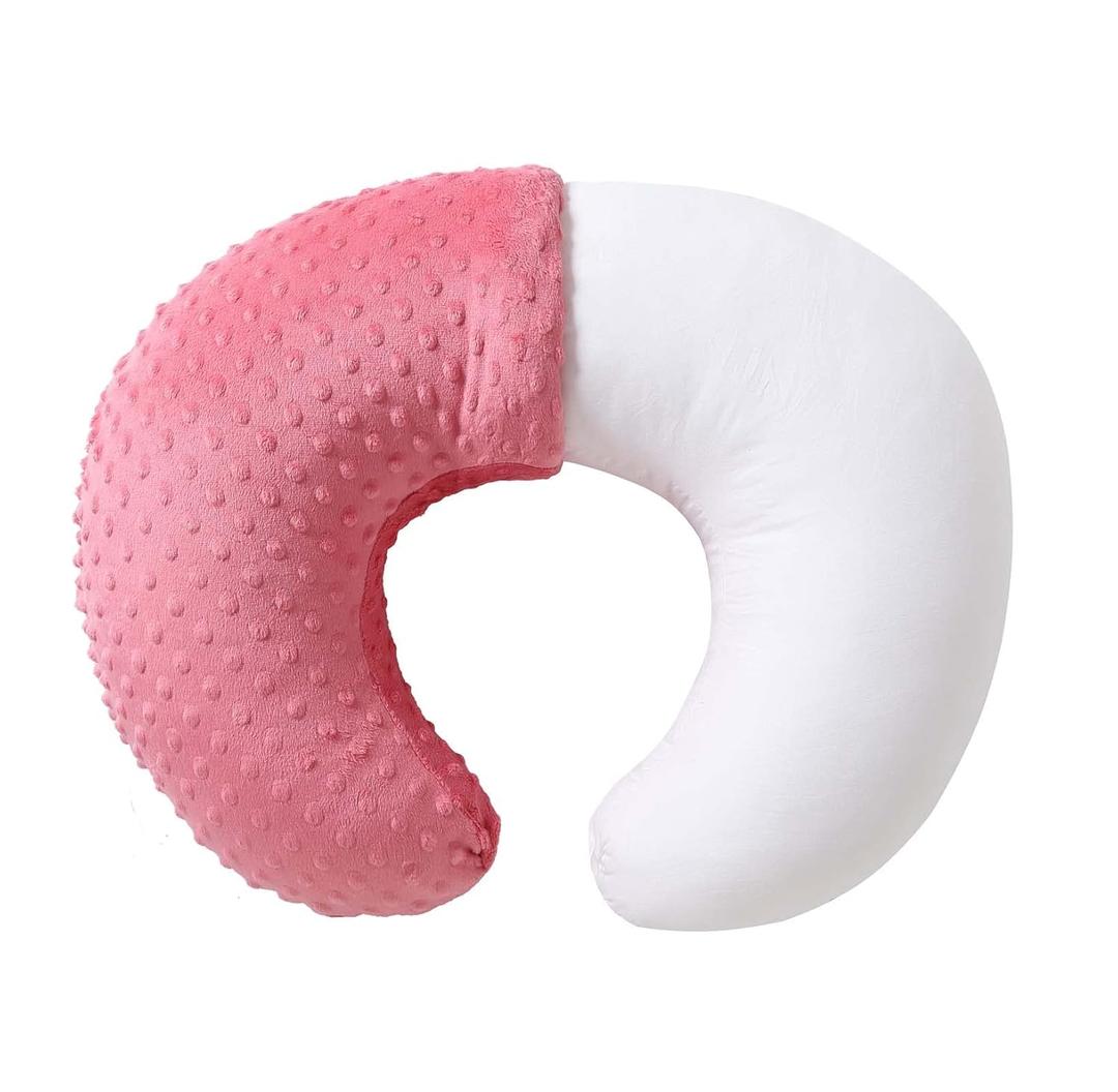 Nursing Pillow and Positioner, Breastfeeding, Bottle Feeding, Baby Sitting Support with Removable Ultra Soft Cover, Tummy Time Support for Baby Boys and Girls (StrawberryRed) (22" x 17.7" x 5.9")