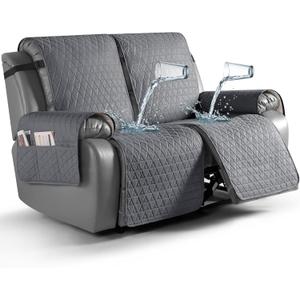 TAOCOCO 100% Waterproof Recliner Cover, Non-Slip Washable Reclining Couch Cover with Elastic Leg Straps, Furniture Protector for Dogs (Dark Gray, 2 Seater)